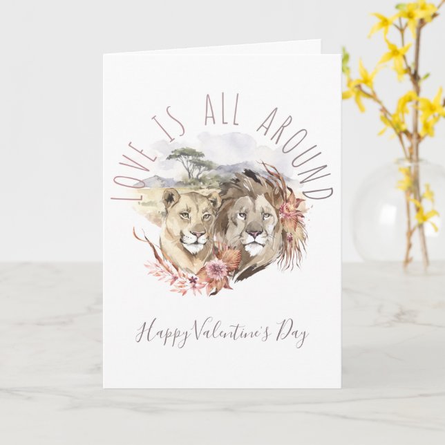 Lion Love Sahara Savanna Valentine's Day Card (Yellow Flower)