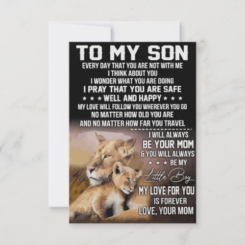 Lion Lover To My Son Lion Thank You Card