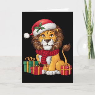 Lion Lover Xmas Holiday Santa Lion Christmas Card