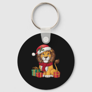 Lion Lover Xmas Holiday Santa Lion Christmas Keychain