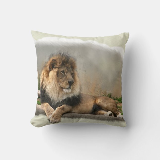 Lion Lovers King of the Jungle Throw Pillow (Front)