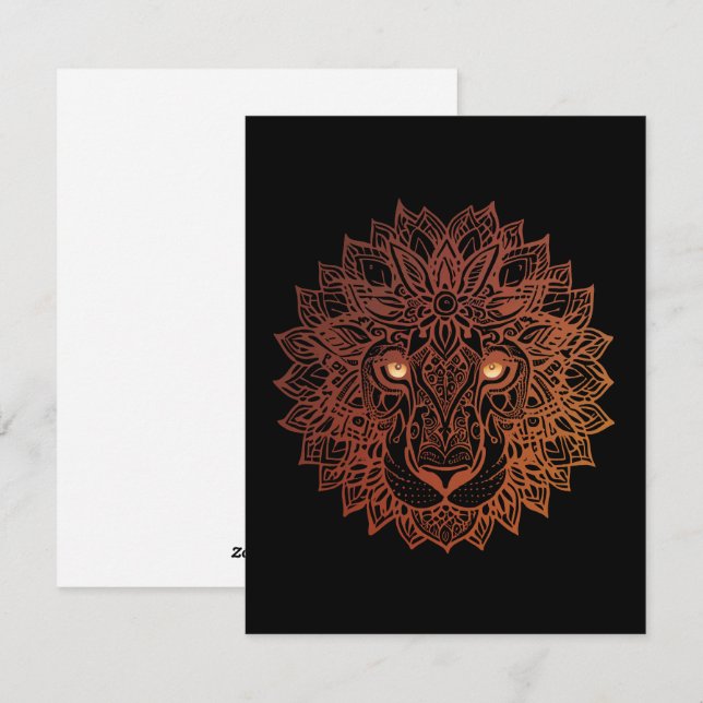 Lion Mandala Ornamental, Hand Drawn Lion Mandala Holiday Card (Front/Back)