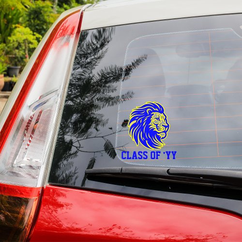 Lion Mascot Blue and Yellow Graduate Gift Window Cling