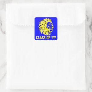Lion Mascot Blue and Yellow Graduate Square Sticker