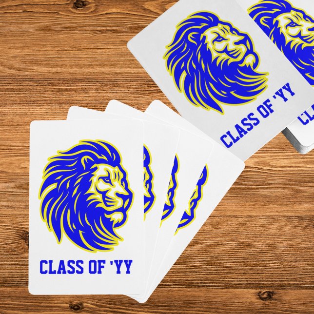 Lion Mascot Blue Yellow and White Graduation Party Poker Cards (Creator Uploaded)