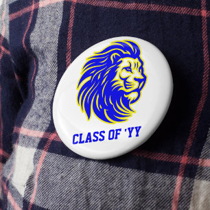 Lion Mascot Blue Yellow and White Spirit Button