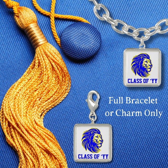 Lion Mascot White Blue and Yellow Graduate  Charm (Creator Uploaded)