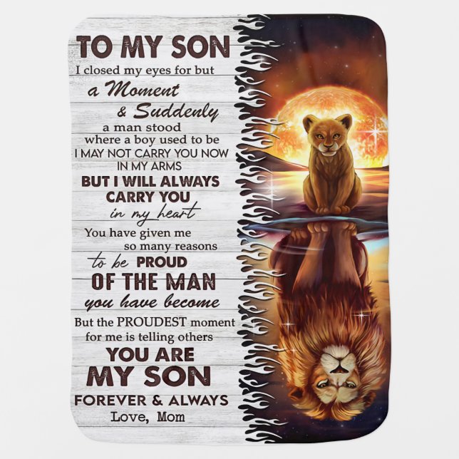 Lion Mom To My Son I Closed My Eyes Baby Blanket (Front)