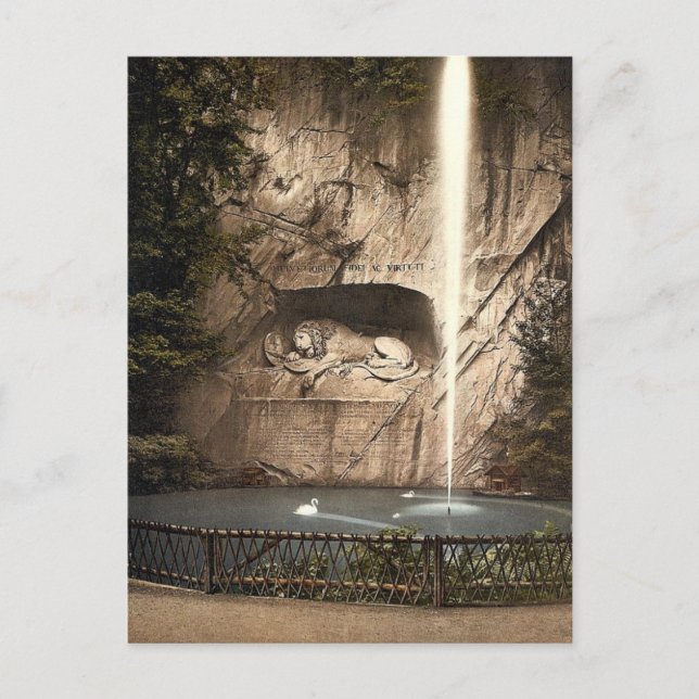 Lion Monument, and fountain, Lucerne, Switzerland Postcard (Front)