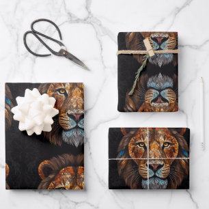 Lion Mosaic Stained Glass Wrapping Paper Sheets