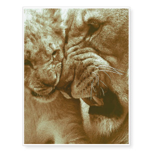 lion mother with her young temporary tattoos