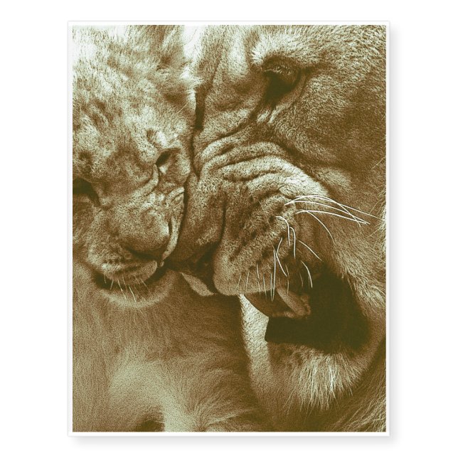 lion mother with her young temporary tattoos (Front)