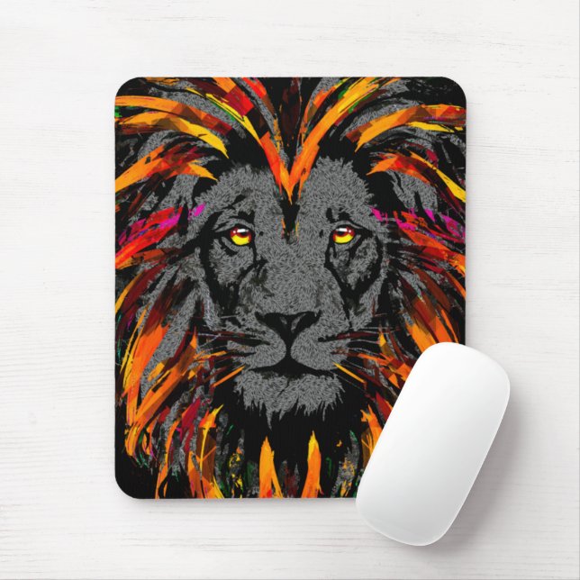 Lion Mousepad | Orange Dark Lion Mouse Pad (With Mouse)