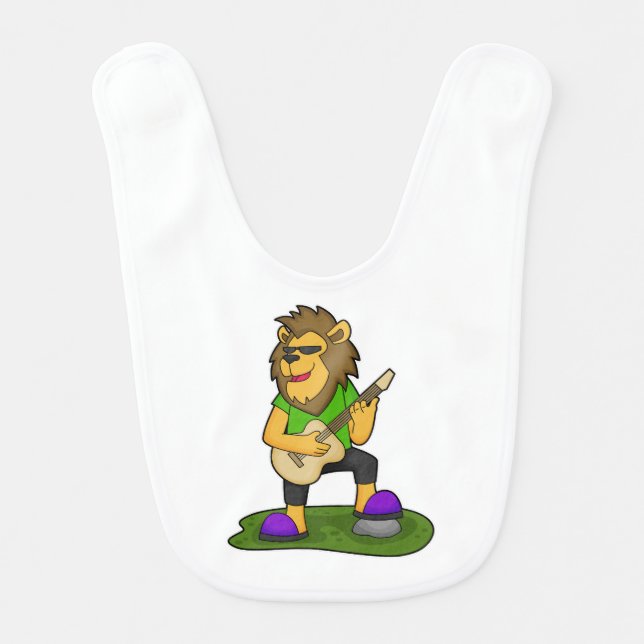 Lion Musician Guitar Music Baby Bib (Front)