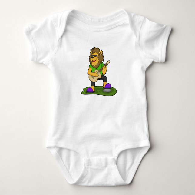 Lion Musician Guitar Music Baby Bodysuit (Front)
