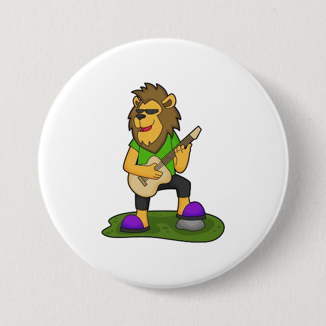 Lion Musician Guitar Music Button (Front)