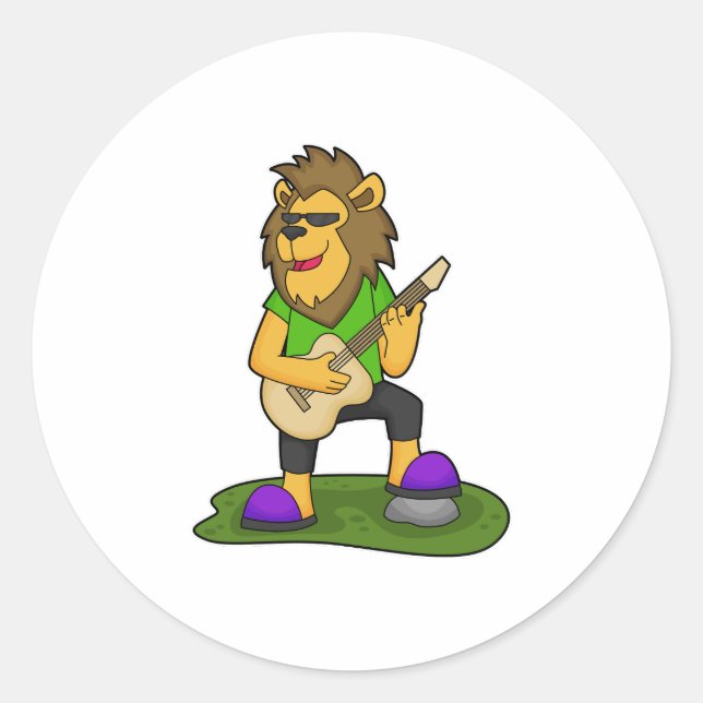 Lion Musician Guitar Music Classic Round Sticker (Front)