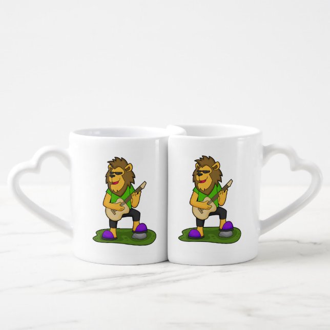 Lion Musician Guitar Music Coffee Mug Set (Front Nesting)