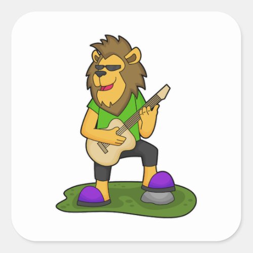 Lion Musician Guitar Music Square Sticker