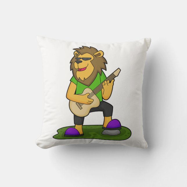 Lion Musician Guitar Music Throw Pillow (Front)