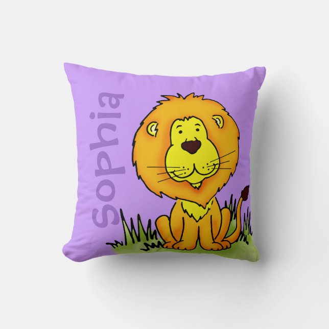 Lion name and birth newborn keepsake purple pillow (Front)
