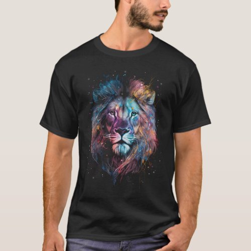 Lion Nebular _ Graffiti Neon Ink Splash T_Shirt