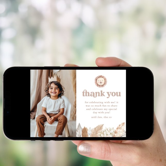 Lion Neutral Safari Landscape Photo Thank You Card (Front Digital)