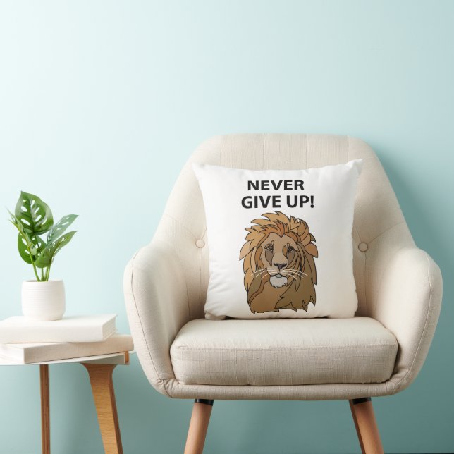 Lion Never Give Up Lion Throw Pillow (Chair)