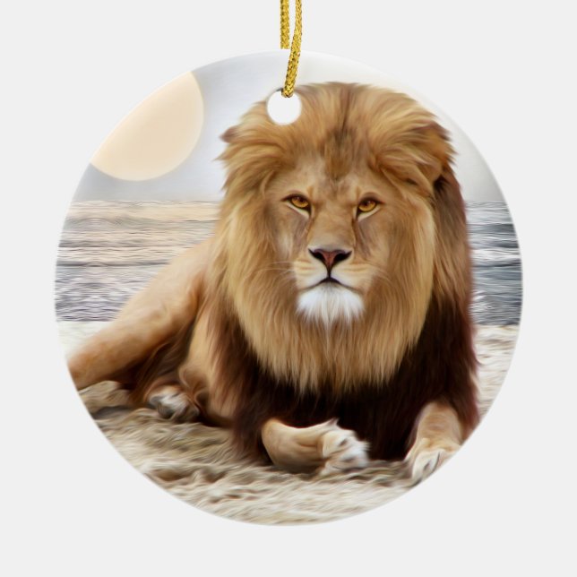 Lion Ocean Photo Paint Ceramic Ornament (Front)