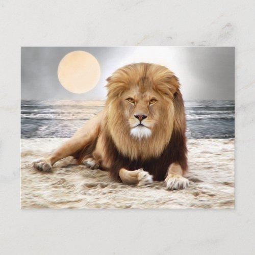 Lion Ocean Photo Paint Postcard