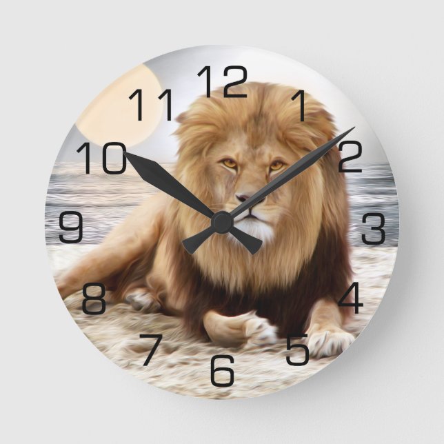 Lion Ocean Photo Paint Round Clock (Front)