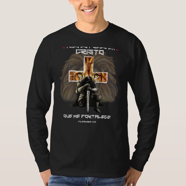 Lion Of Judah Cross Christian Spanish Graphic On B T-Shirt (Front)