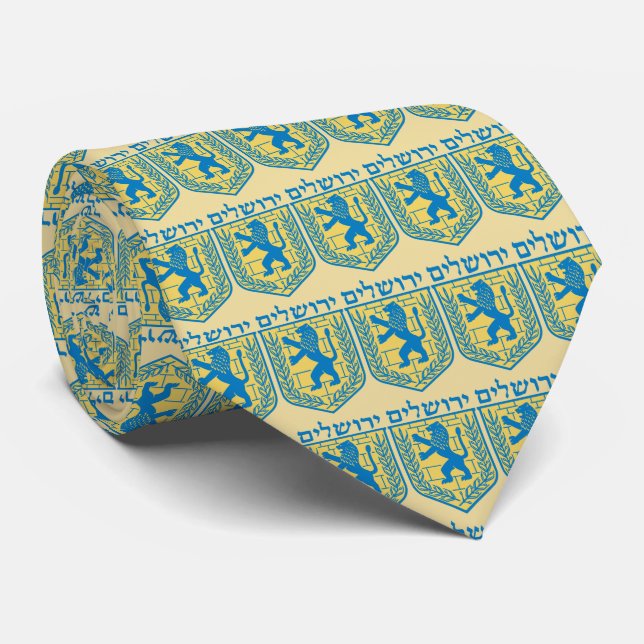 Lion of Judah Emblem Jerusalem Hebrew Neck Tie (Rolled)