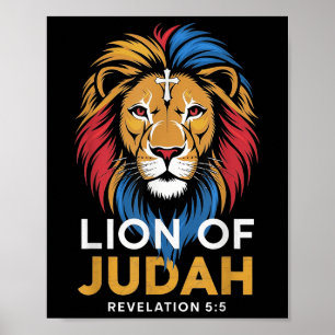 Lion Of Judah God Jesus Cross Christian Religious Poster