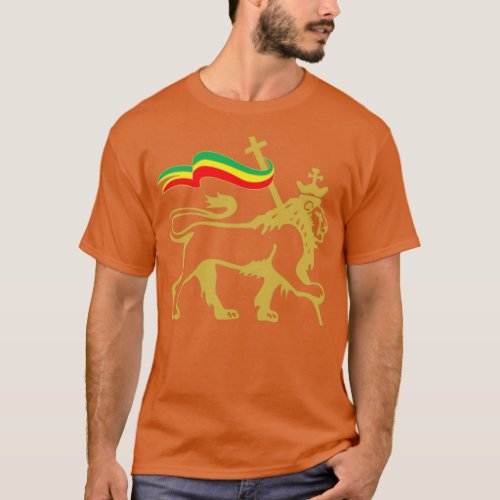 Lion of Judah Gold Reggae Rastafarian Flag v11 T_Shirt
