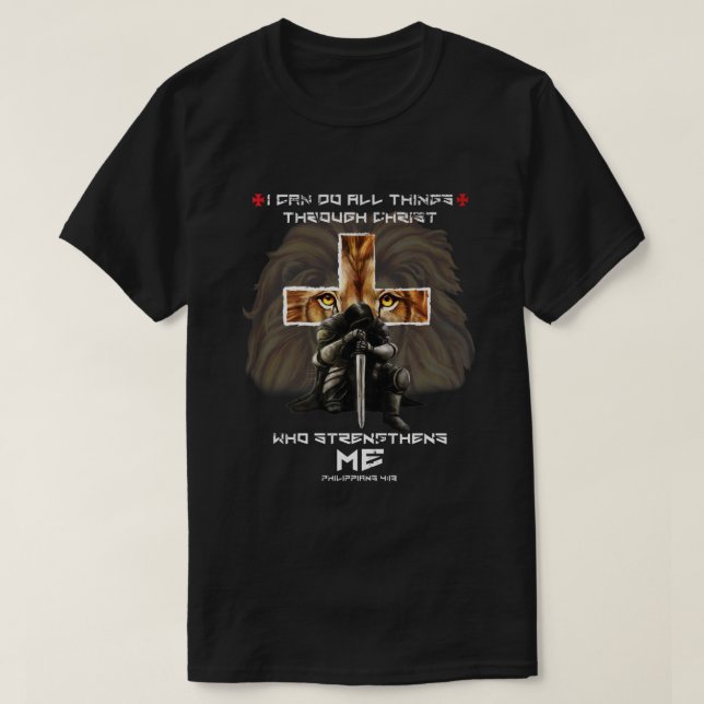 Lion of Judah Graphic on Back Christian Verse Gift T-Shirt (Design Front)