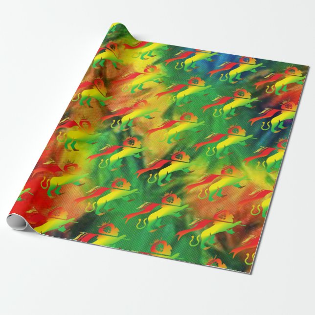 Lion of Judah in Rasta colors, tie dye background Wrapping Paper (Unrolled)