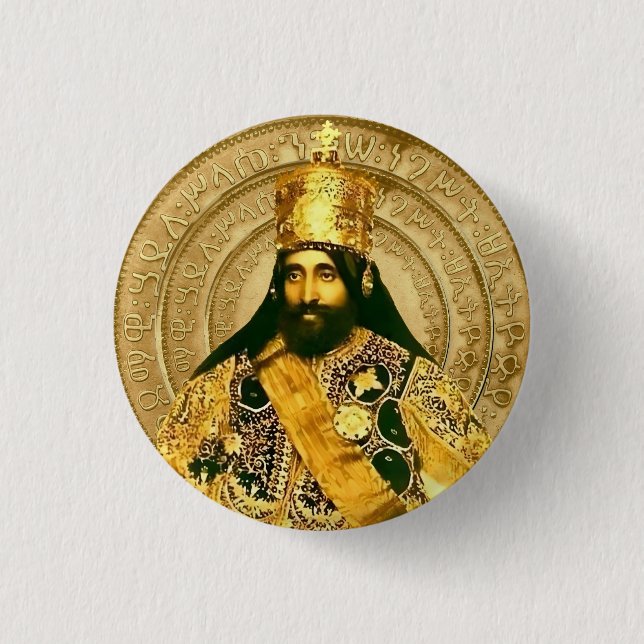 Lion of Judah Jah Army Haile Selassie Rasta Roots Button (Front)
