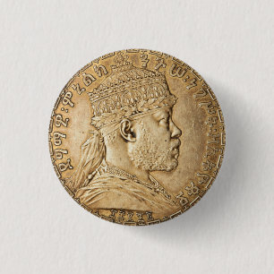 Lion of Judah Jah Army Menelik II Rasta Roots Button