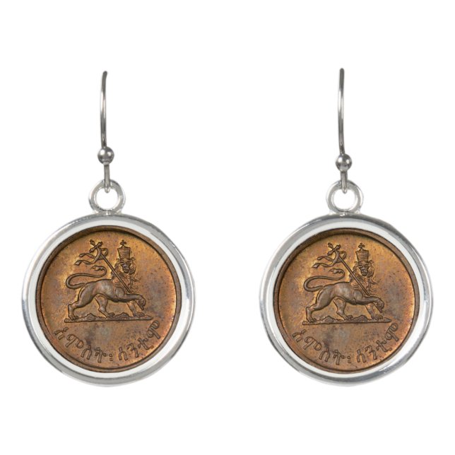 Lion of Judah Jah Rastafari Rasta Reggae INI Roots Earrings (Front)