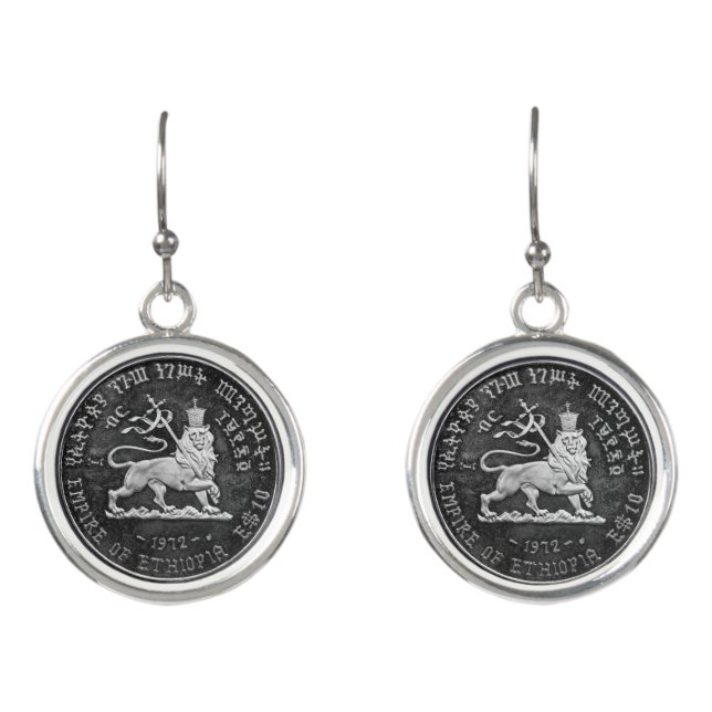 Lion of Judah Jah Rastafari Rasta Reggae INI Roots Earrings (Front)