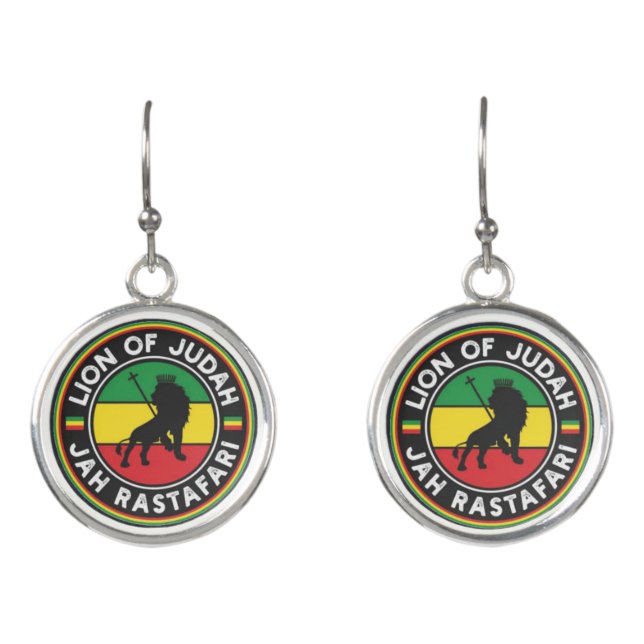 Lion of Judah Jah Rastafari Rasta Reggae INI Roots Earrings (Front)