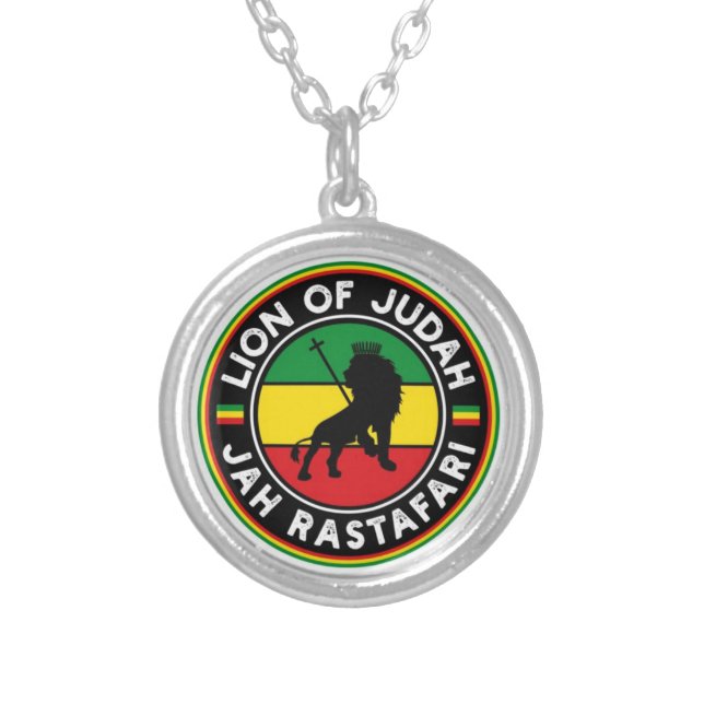 Lion of Judah Jah Rastafari Rasta Reggae Roots Silver Plated Necklace (Front)