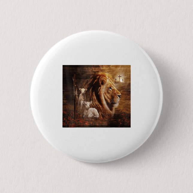 Lion Of Judah Lamb God Cross Jesus Light God  Button (Front)