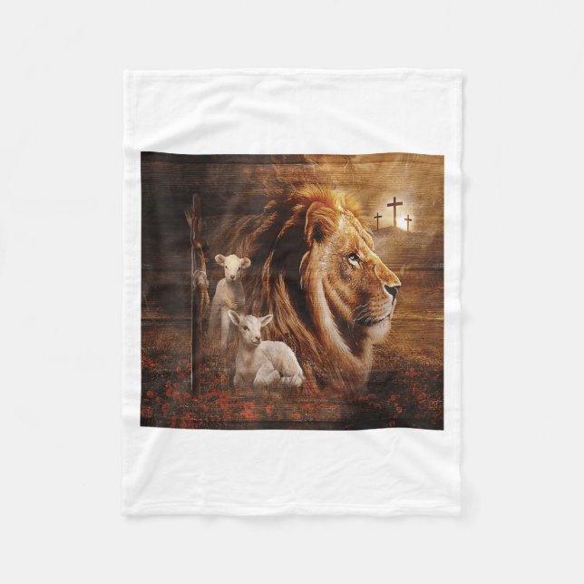 Lion Of Judah Lamb God Cross Jesus Light God  Fleece Blanket (Front)