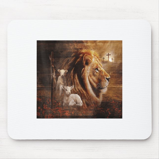 Lion Of Judah Lamb God Cross Jesus Light God  Mouse Pad (Front)
