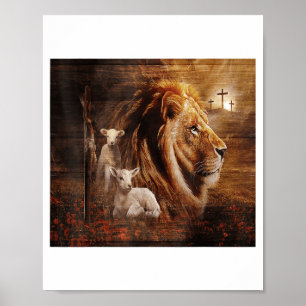 Lion Of Judah Lamb God Cross Jesus Light God Poster