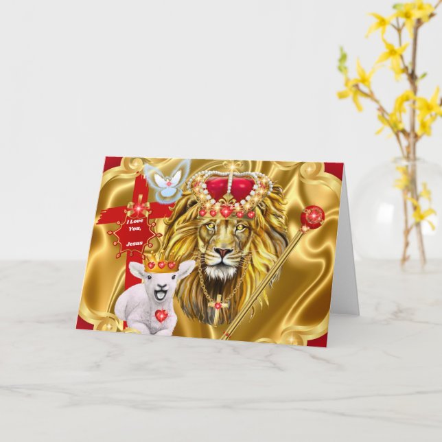 Lion Of Judah Lamb Of God Greeting Card (Yellow Flower)