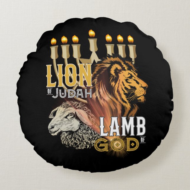 Lion Of Judah Lamb Of God Round Pillow (Front)