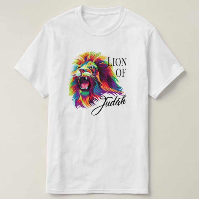 Lion of Judah Multicolor Christian Biblical T-Shirt (Design Front)